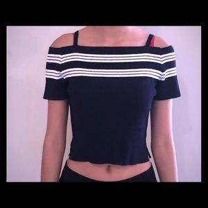 Navy Short Sleeve Crop Top